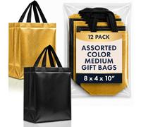 Nush Nush Bolsas de regalo negras y doradas, juego de 12 bolsas reutilizables de tamaño mediano, 6 negras, 6 doradas, perfectas para cumpleaños, aniversario, graduación, 8 x 4 x 10 pulgadas