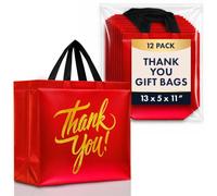 Nush Nush Bolsas rojas de regalo de agradecimiento de tamaño grande, juego de 12 bolsas de agradecimiento rojas reutilizables con una impresión holográfica dorada, perfectas como bolsas de regalo,