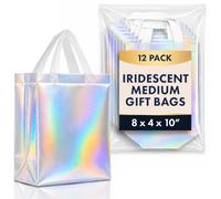 Nush Nush Impresionantes bolsas de regalo holográficas iridiscentes, reutilizables con asas blancas, tamaño mediano, perfectas como bolsas de regalo de cumpleaños, bolsas de recuerdo de fiesta, juego