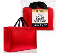 Nush Nush Juego de 12 bolsas de regalo extragrandes reutilizables con asas, perfectas como bolsas de regalo de fiesta de cumpleaños, tamaño 15.5 pulgadas de ancho x 6 pulgadas de profundidad x 12