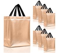 Nush Nush Juego de 30 bolsas de regalo de oro rosa brillante a granel, reutilizables con asas negras, tamaño mediano, perfectas como bolsas de regalo de cumpleaños, bolsas de regalo de fiesta, tamaño