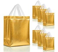 Nush Nush Juego de 30 bolsas de regalo doradas brillantes a granel, reutilizables con asas blancas, tamaño mediano, perfectas como bolsas de regalo de cumpleaños, bolsas de regalo de fiesta, tamaño 8