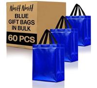 Nush Nush Juego de 60 bolsas de regalo de color azul brillante, reutilizables con asas negras, tamaño mediano, perfectas como bolsas de regalo de cumpleaños, bolsas de recuerdos de fiesta, tamaño 8