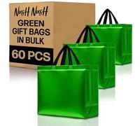 Nush Nush Juego de 60 bolsas de regalo reutilizables verdes con asas negras, tamaño grande, perfectas como bolsas de regalo de cumpleaños a granel, bolsas de recuerdos de fiesta, tamaño 13 pulgadas de