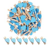 NUSITOU 50 Clips de Fotos de Corazón en Madera Azul, Pequeñas Pinzas Decorativas para Colgar Fotos en Casa y Crear un Fondo Hermoso