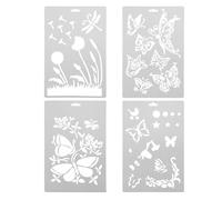 NUSITOU 8 Plantillas Reutilizables de Dibujo Hueco en Pet Blanco para Manualidades Mariposas y Dientes de León, Mejora Creatividad y Habilidad Manual en Tarjetas y Decoración