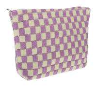 NUSITOU Bolsa de Maquillaje de Viaje Grande Patrón de Cuadros Púrpura y Amarillo, Organizador Portátil Multiusos, Gran Capacidad, Material Resistente para Artículos de Tocador y