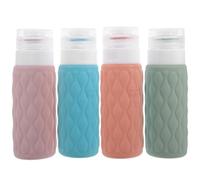 NUSITOU Botellas de Champú de Viaje de Silicona 100ml a Prueba de Fugas Mecanismo Dosificador y Bolsa de Almacenamiento, Kit de 4 Piezas para Cosméticos y Viajes