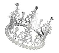 NUSITOU Corona de Decoración para Pastel en Aleación Plata con Pedrería y Perlas, Adorno Elegante para Tartas de Boda y Revelación de Género