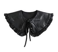 NUSITOU Cuello Falso Decorativo de Cuero Negro para Mujer Volantes y Lazo, Accesorio de Ropa Elegante para Escote y Vestido, 1 Pieza Estilo Chal Decorativo