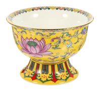 NUSITOU Cuenco Decorativo Multiusos y Duradero de Cerámica Esmaltada Amarillo para Ofrendas Budistas Adecuado para Decoración del Hogar y Culto Budista