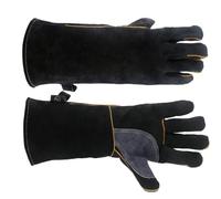 NUSITOU Guantes Protectores y Resistencia al Calor Doble Capa, Aislamiento Térmico de Piel de Vaca Negro de 16 Pulgadas para Soldar, Barbacoas y Manejo de Hornos
