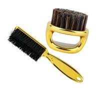 NUSITOU Juego de Cepillos para Cuello Dorado para Hombres Mango Largo y Anillo, Cepillo de Nylon y Abs, Diseño Elegante para Cuidado Preciso de Barba y Cabello
