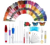 NUSITOU Kit de Inicio Bordado con 136 Piezas de Hilos y Agujas Intercambiables para Principiantes, Herramienta para Manualidades y Bordado Artístico en Ropa y Plantillas