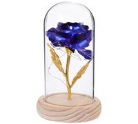 NUSITOU Lámpara LED de Mesa Rosa Preservada Azul Cúpula de Cristal, Adorno Floral Inmortal para Decoración del Hogar, sin Batería, Adecuado Obsequio para San Valentín y Decoración Moderna