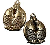 NUSITOU Llaveros de Doble Pez de Latón Dorado Retro, Adornos Delicados para Decoración de Hogar y Vitrina, 2 Piezas para Amuletos Fortuna