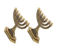 NUSITOU Menorah 7 Brazos, Candelabro Judío Dorado de Aleación, 2 Piezas, Adorno Elegante para Iglesia y Aniversario, Portavelas Religioso