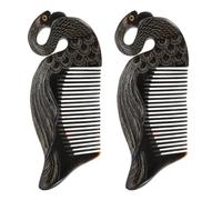 NUSITOU Peine de Cuerno de Buey Negro 2piezas para Masaje del Cuero Cabelludo y Reducción de Picazón, Diseño Natural y Textura Fina para Cuidado del Cabello