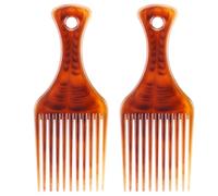 NUSITOU Peine para Peluquería Dientes Anchos de Plástico con Mango Color Café 2 Piezas Adecuado para Cabello Grueso y Extensiones, Adecuado para Viajes y Uso en Hoteles