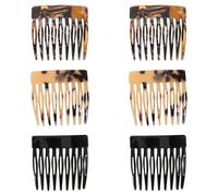 NUSITOU Peines Laterales Franceses de Acetato Antiestático, 6 Piezas (2 Leopardo Claro, 2 Piel de Tigre, 2 Negro), Mini Peinetas Portátiles para Cabello, Ideales para Peinados,