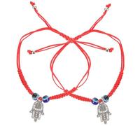 NUSITOU Pulsera de Mal de Ojo para Hombre y Mujer, Pulsera Roja de Cuerda Ajustable Dos Cuentas y Mano Protectora, Accesorio Unisex para Protección y Estilo Moderno, Talla Única