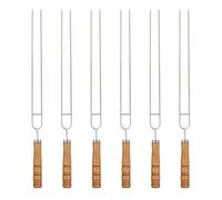 NUSITOU Tenedores Doble Punta para de Barbacoa con Acero Inoxidable 6 Mango de Madera Resistentes y Aptos para Camping y Cocina al Aire Libre
