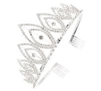 NUSITOU Tiara de Novia Grande de Metal y Strass Plata con Peine, Tocado Elegante para Boda y Fiesta, Adorno para Cabello de Mujer