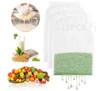Nussmilchbeutel 15 Stück Passiertuch Wiederverwendbar,Nussmilchbeutel Bio Waschbar,Feingewebt Nylon Filterbeutel mit Kordelzug für Nussmilch Kaffee Yogurt Käse Fruchtzuft Gemüseszuft 20 × 30 cm