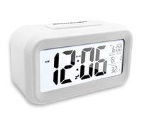 Nutabevr Reloj Despertador Digital para Dormitorios, con Termómetro, Alarma, Retroiluminación LCD, Reloj de Cabecera a Pilas, con Función Snooze para Niños, Adulto, Viajar, Blanco