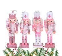 Nutcracker Christmas Decor - 4pcs Pink Wooden Nutcracker Ornaments Figurine Collectibles for Holiday, Thanksgiving, Halloween with Bedroom, Living Room, Kitchen, Cabinet Display, Hand-Painted Ornament
