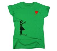 Nutees Banksy Girl with Heart Shaped Balloon Camiseta de Mujeres (Verde irlandés), Medium