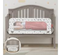 NUTIKAS Protector de riel de cuna para niños pequeños, barandillas de cama de 35.3 pulgadas, protector lateral de seguridad convertible, malla transpirable, barreras de cama con anclaje blanco