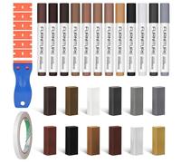 NUTKIT 32 Piezas Kit de Marcadores de Reparación, Set de Incluye 12 Colores Cera Reparación Madera y 12 Colores Rotulador Reparador de Madera, con Pala,Cuchilla y cinta, para Reparar Arañazos Grietas