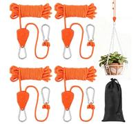NUTKIT 4 Piezas Trinquete de Cuerda con Gancho,4M de Cuerda de Trinquetes Ajustable con Bolsa de Almacenamiento,Trinquete de Cuerdas de Suspención,para Lámpara de Planta,Tienda,Senderismo(Naranja)