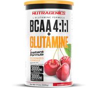 Nutragenics BCAA 4 1 1 + Glutamine - BCAA Glutamina - BCAA Glutamine - BCAA 4 1 1 en polvo y glutamina con sabor - 500 g (Cereza)