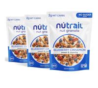 NuTrail - cereales de arándanos Keto para desayuno saludable, comida baja en carbohidratos, 2 g de carbohidratos netos, almendras, pacanas, coco y más, 325 ml, 3 unidades