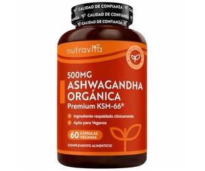 Nutravita Ashwagandha Orgánica 500mg - KSM-66® Sin Excipiente. 100% Natural Cápsula Vegana de Ashwagandha - Suplemento adaptógeno Ayurveda Ginseng Indio (Withania Somnifera) Antiflamatorio natural