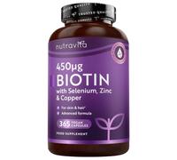 Nutravita Biotina + Zinc + Selenio + Cobre - 365 Cápsulas Veganas, Suministro para 1 Año - Apoyo para el Cabello, la Piel y las Uñas - Complemento alimenticio para la belleza