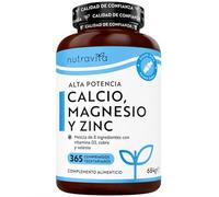 Nutravita Calcio Magnesio Zinc y Vitamina D - 365 Tabletas Vegetarianas (6 Meses) - Mantenimiento de Huesos, sistema inmunológico, función muscular normal y fatiga reducida - Hecho en Europe