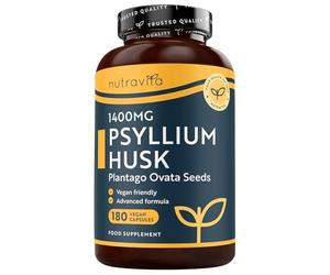 Nutravita Cáscara de Psyllium 700mg - 180 Cápsulas Veganas - 1200mg Psyllium Husk por Ración - Fibra de Cáscara de psyllium elaborado con Semillas de Plantago Ovata 100% Puras