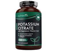 Nutravita Citrato de Potasio y Magnesio 525 mg con vitaminas C, D - 150 comprimidos veganos - Suplemento de potasio - Potassium en dosis altas - Equilibrio electrolítico y función muscular normal