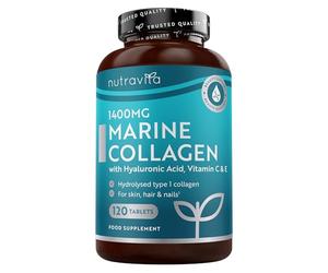 Nutravita Colágeno Marino 1400mg con Ácido Hialurónico 100mg - 120 Comprimidos Potentes - Suplementos de Colágeno Hidrolizado con Vitamina C, Vitamina E, Vitamina B2, Zinc, Cobre