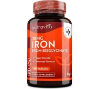 Nutravita Comprimidos de Hierro 28 mg - 180 comprimidos veganos (para 3 meses) - Contribuye a la reducción del cansancio y la fatiga - Apto para hombres y mujeres - Fabricado en el Reino Unido