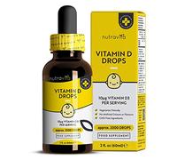 Nutravita Gotas de Vitamina D para Bebés y Niños 60ml - Sistema Inmunitario, Crecimiento y Desarrollo Normal de los Huesos en Niños - 400 IU o 10mcg por Gota (2000 raciones por Botella) - Sin Azúcar