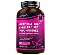 Nutravita Multivitaminas Mujer - 180 Tabletas Veganas - Complejo Multivitaminas y Mineral para Mujeres - 24 Vitaminas y Minerales Activos Esenciales - Vitaminas C, D3, Biotina & Ácido Hialurónico