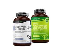 Nutravita Multivitaminas y Minerales (365 Comprimidos Veganos) + Psyllium Husk 4500mg con Cultivos Vivos 500 Millones UFC (180 Cápsulas Veganas)