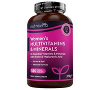 Nutravita Multivitaminas y Minerales Veganas Para Mujer - 24 Vitaminas y Minerales Activos Esenciales que Incluyen Biotina y Ácido Hialurónico - 180 Tabletas Veganas