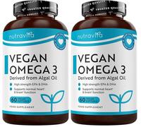 Nutravita Omega 3 Vegano 2000mg - Omega 3 Cápsulas Vegetales Derivados de Algas - EPA 600mg y DHA 300mg - 60 Vegano Cápsulas de Alta Potencia (Paquete de 2)