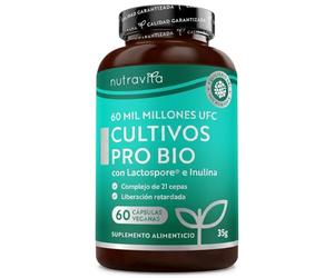 Nutravita Probioticos y Prebioticos Intestinales con 60 Millones UFC - 60 Probiótico Cápsulas Veganas - 21 Cepas Bacterianas, Microbiota Intestinal, Prebioticos & Probioticos Mujer y Hombre