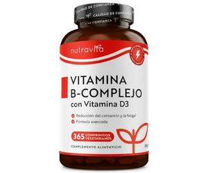 Nutravita Vitamina B Complejo con Vitamina D3 para Energía y Enfoque 365 Vegetariano Tabletas